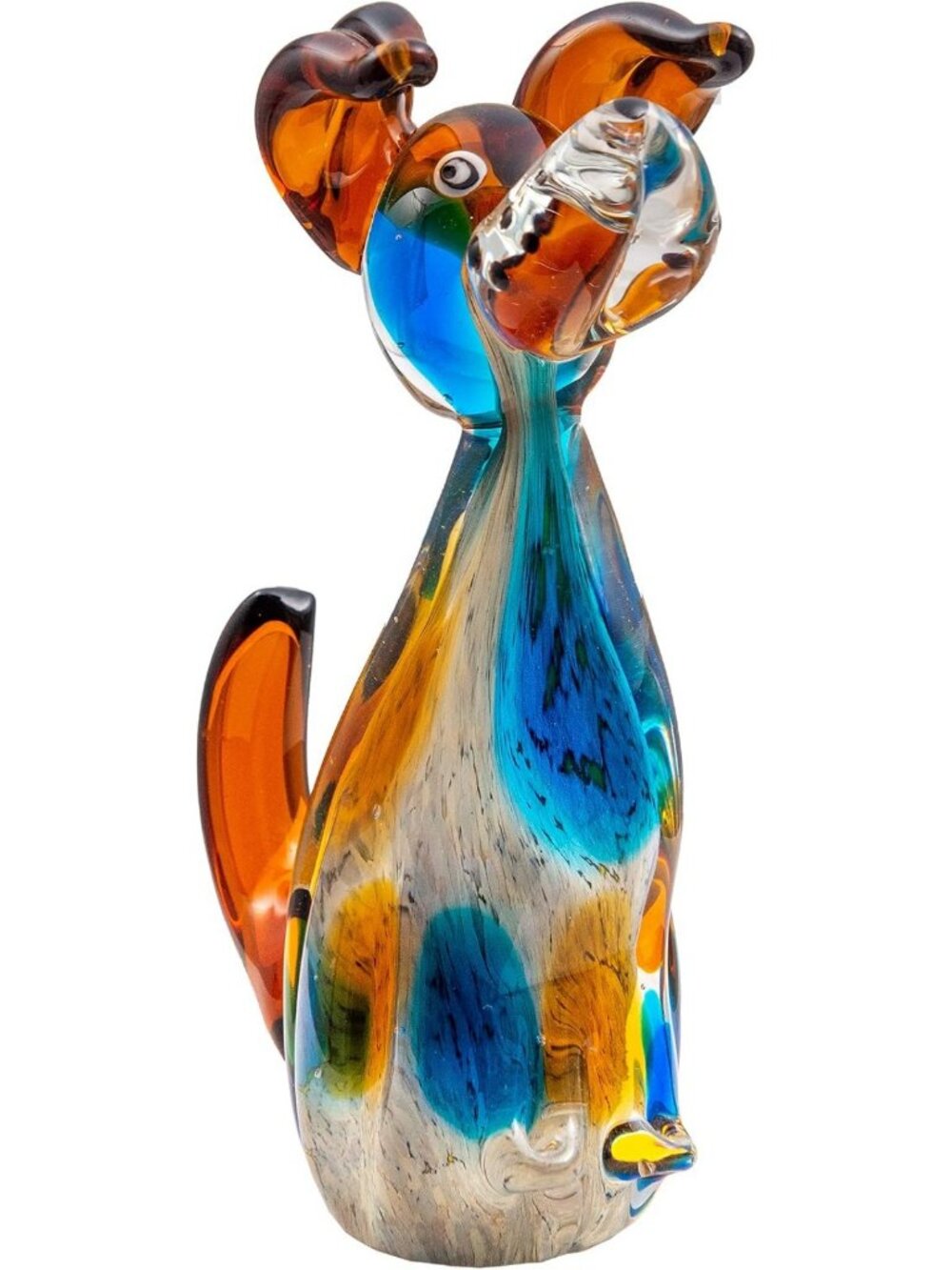 Handcrafted Murano Style Dog Figurine - Colorful Art Glass Decor, 5.5x3.5x7.75
